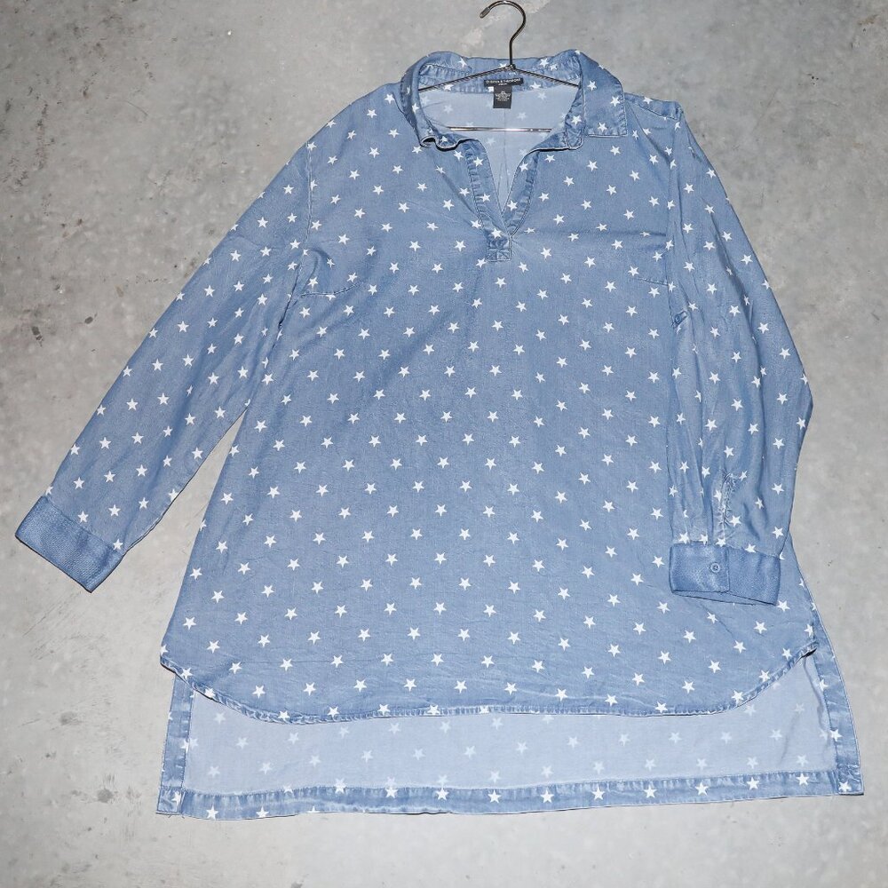 Chelsea & Theodore Blue Denim Star Shirt Summer Casual Everyday Shirt‎ Size 3X